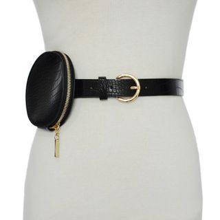 Crocodile Grain Faux Leather Round Belt Bag Black - One Size