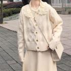 Plain Cardigan / Long-sleeve Collared Lace Top