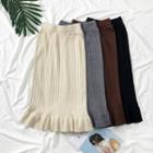 Ruffled-hem Knit Midi Skirt