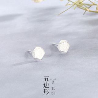 925 Sterling Silver Geometric Stud Earring 1 Pair - Silver - One Size