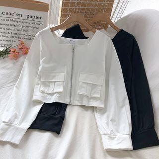 Square-neck Zip-up Blouse