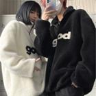 Couple Matching Turtleneck Lettering Half-zip Fleece Sweatshirt