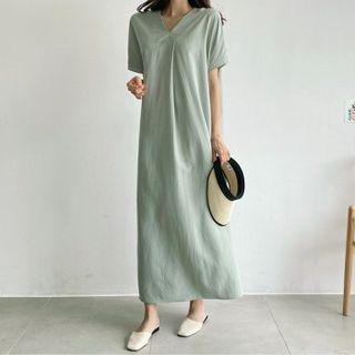 Pintuck-front Linen Blend Dress