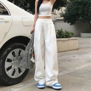 High-waist Plain Straight Leg Wide-leg Pants