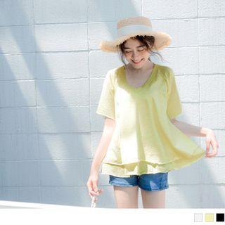 Double Layer V-neck Short Sleeve Top