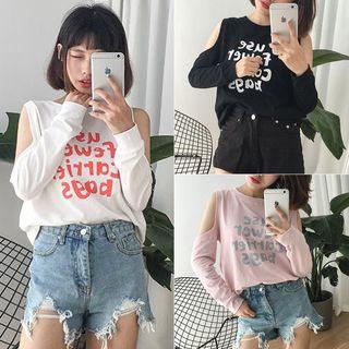 Lettering Cold Shoulder Pullover