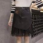 Lace Panel A-line Faux Leather Skirt