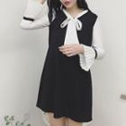 Mock Two-piece Bell-sleeve Mini A-line Dress As Shown In Figure - One Size