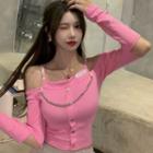 Suspender Off-shoulder Long-sleeve T-shirt