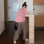 Long-sleeve T-shirt / Leopard Print Straight-fit Pants