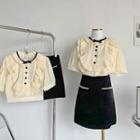 Ruffle Panel Cropped Blouse / Mini A-line Skirt