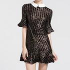 Collared Short-sleeve Glitter A-line Dress