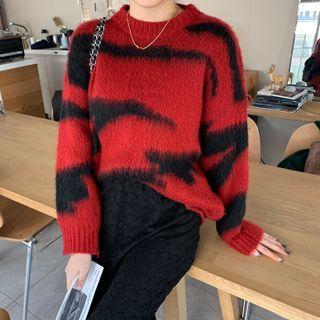 Zebra-pattern Rib-trim Sweater