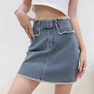 Butterfly Embroidered Denim Mini A-line Skirt