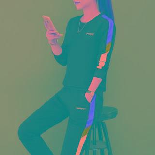 Set: Lettering Striped Pullover + Straight Leg Pants