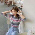 Striped Ribbed Slim-fit Top Pink - One Size