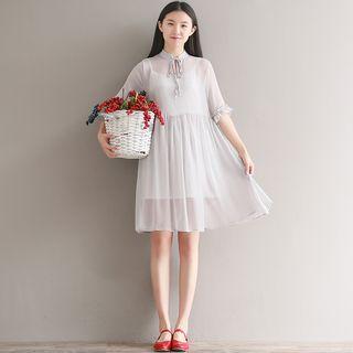 Short-sleeve Chiffon Dress With Slipdress