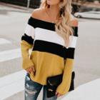 Off-shoulder Color Block Sweater