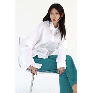 Detachable-sleeve Cotton Shirt White - One Size