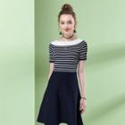 Short-sleeve Stripe Panel A-line Dress