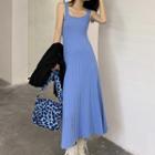 Plain Knit Sleeveless Midi A-line Dress