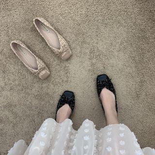 Bow-accent Tweed Panel Flats