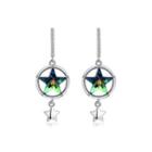 925 Sterling Silver Sparkling Star Earrings With Green Austrian Element Crystal Silver - One Size