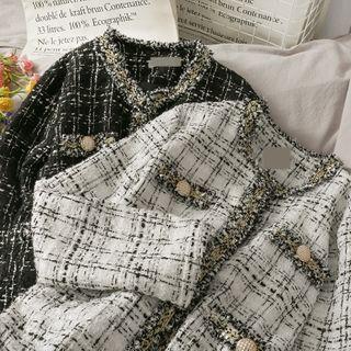 Glitter Fringed-trim Light Wool Jacket