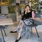 Band-waist Tulle Maxi Lace Skirt