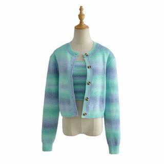 Striped Cropped Cardigan / Knit Camisole Top