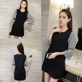Striped 3/4-sleeve A-line Dress