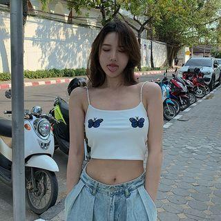 Beaded Strap Embroidered Top White - One Size