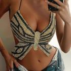 Sequin Butterfly Cropped Halter Top
