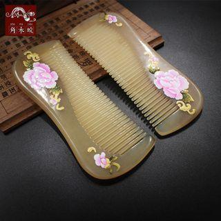 Floral Print Horn Hair Comb Beige - 13cm X 4.5cm X 0.8cm