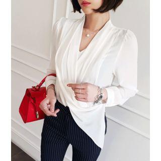Chiffon-detail Wrap-front Blouse