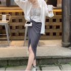 Irregular Shirred Midi Pencil Skirt / Plain Shirt