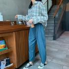 Long-sleeve Plaid Shirt / Wide-leg Pants