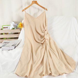 Spaghetti Strap Ruched Midi A-line Dress