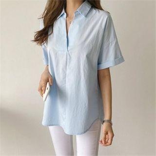Drop-shoulder Open-placket Shirt