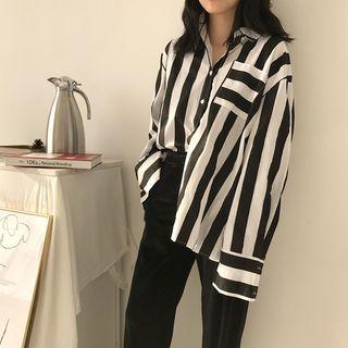 Pocket-front Stripe Shirt Black - One Size