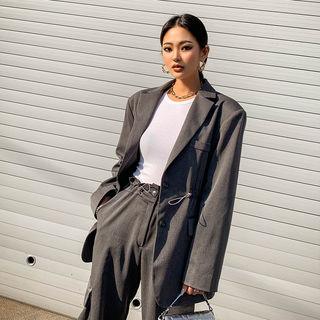 Drawcord-waist Flap-pocket Longline Blazer