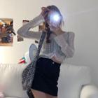 Long-sleeve Lace T-shirt / Spaghetti Strap Top / Mini A-line Skirt