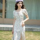 Short-sleeve Floral Chiffon Split Midi Dress