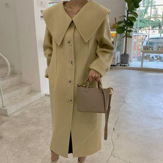 Wide-collar Long Button Coat