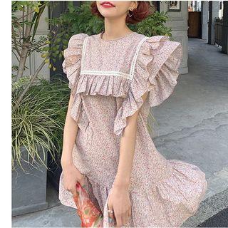 Short-sleeve Mini Floral Dress As Shown In Figure - One Size
