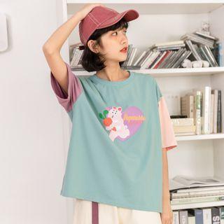 Short-sleeve Colored Panel T-shirt As Shown In Figure - S