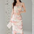 Wide Strap Floral Print Bodycon Dress