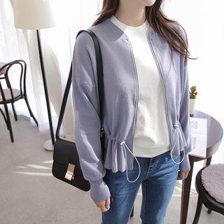 Drawstring-waist Zip-up Knit Jacket