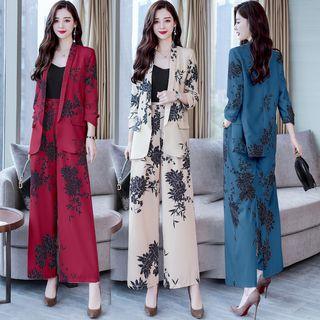 Set: Floral Blazer + Floral Wide Leg Pants