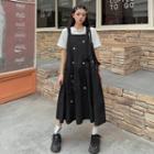 Heart Embroidered Tiered A-line Overall Dress